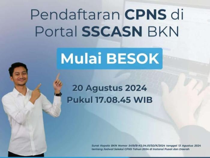 Pendaftaran CPNS Dibuka Mulai 20 Agustus 2024 Pukul 17.08.45 WIB